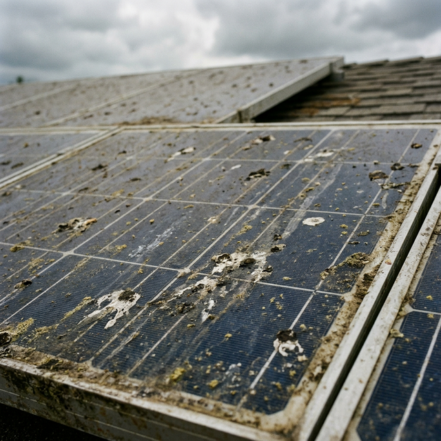 Placas solares muy sucias reduciendo energía
