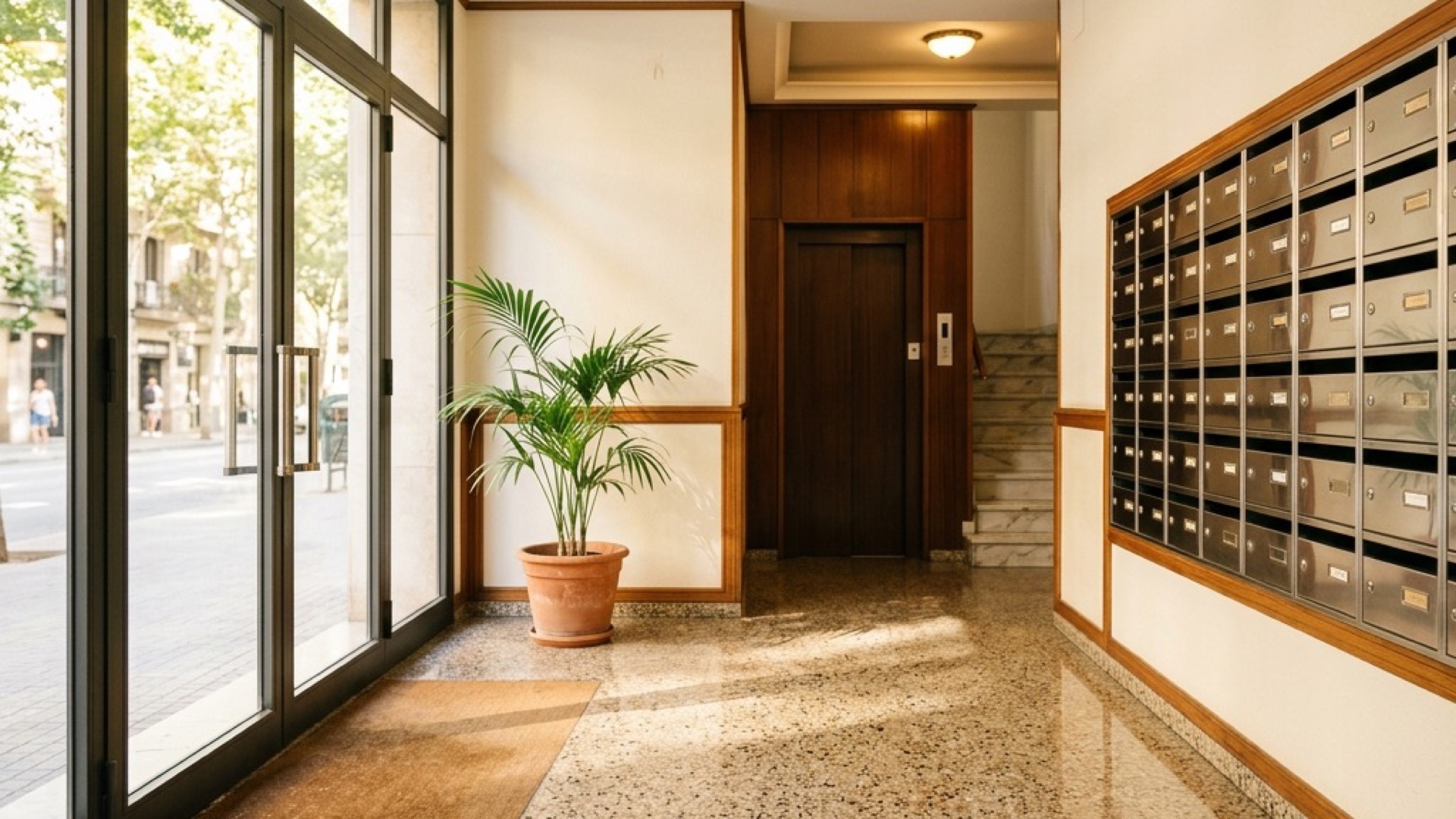 Portal de comunidad de vecinos limpio y cuidado en Tarragona